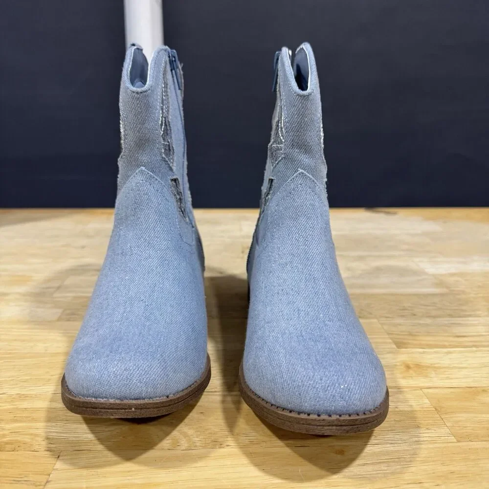 Madden Girl Misses Girls' MTINAA Denim Rhinestone Cowboy Short Boots Size 5 NEW